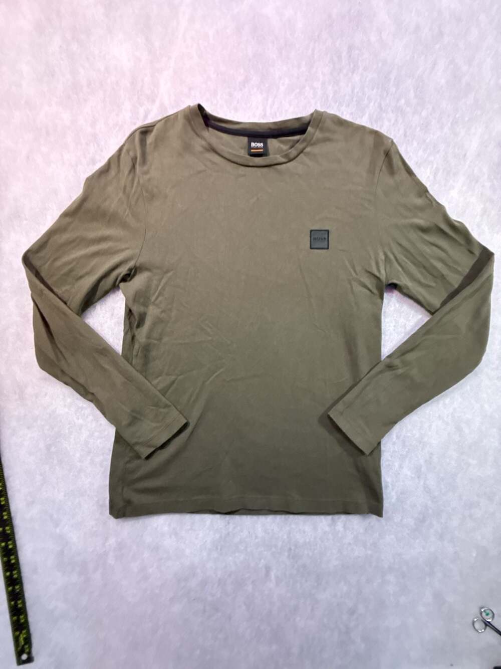 Hugo Boss Small Square Logo Long Sleeve Shirt Size S Olive Green
